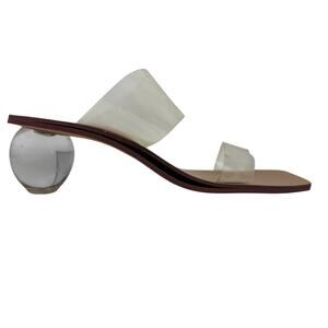 NEW! Torgeis Lucite Kitten Heels Mid Mod Art Shoe Slip On Sandal Futuristic 8.5